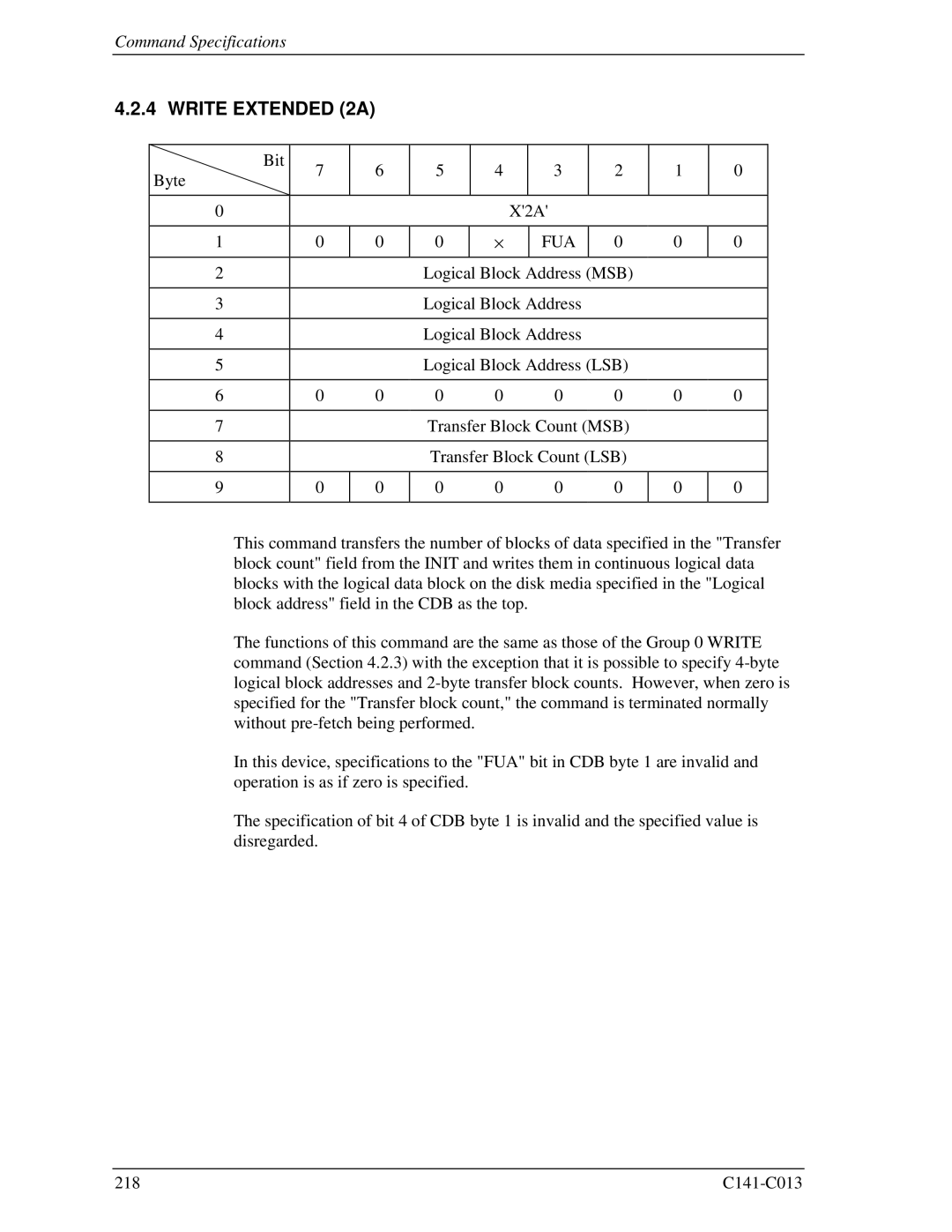 Fujitsu MBA3300RC, MBC2036RC, MBC2073RC, MBA3147RC, MBA3073RC specifications Write Extended 2A 