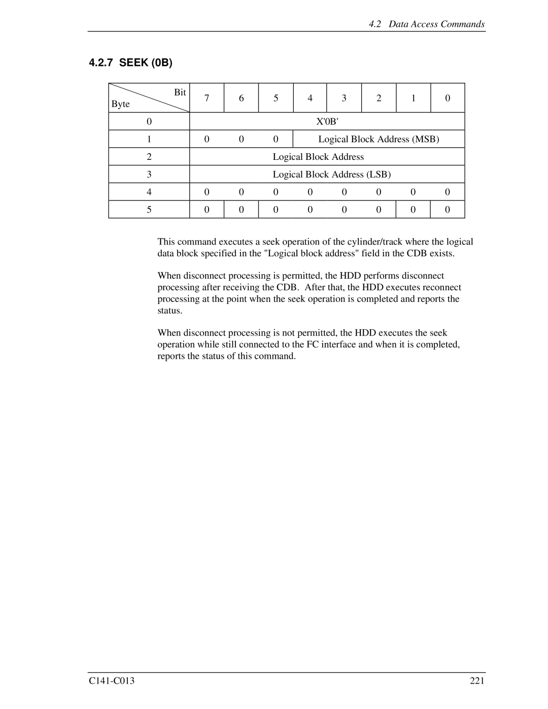 Fujitsu MBC2036RC, MBC2073RC, MBA3300RC, MBA3147RC, MBA3073RC specifications Seek 0B 