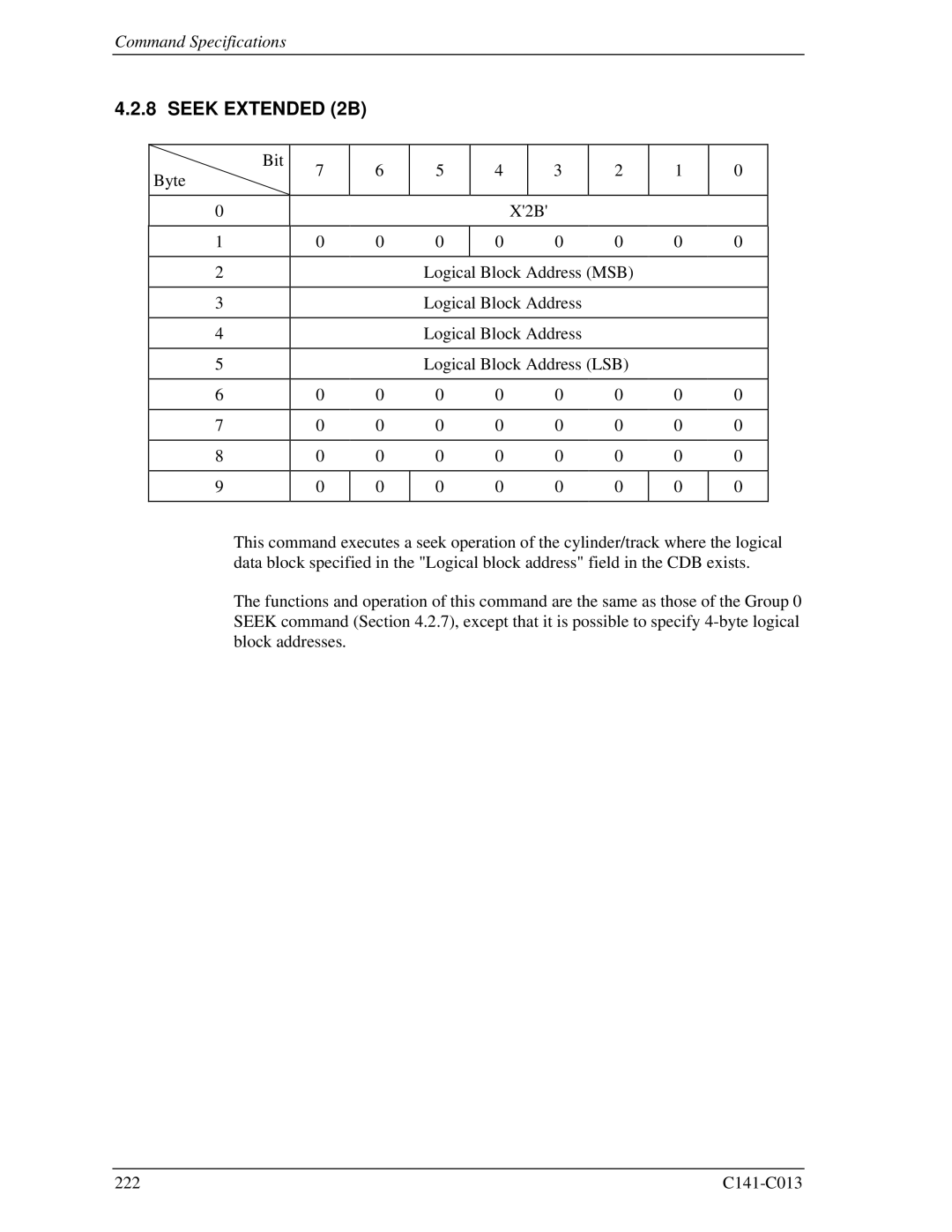 Fujitsu MBC2073RC, MBC2036RC, MBA3300RC, MBA3147RC, MBA3073RC specifications Seek Extended 2B 