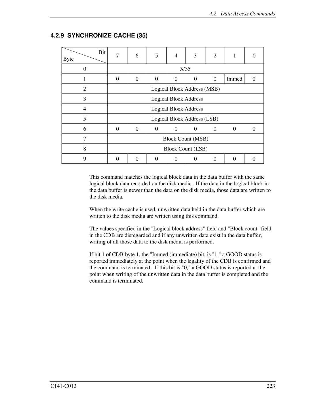 Fujitsu MBA3300RC, MBC2036RC, MBC2073RC, MBA3147RC, MBA3073RC specifications Synchronize Cache 