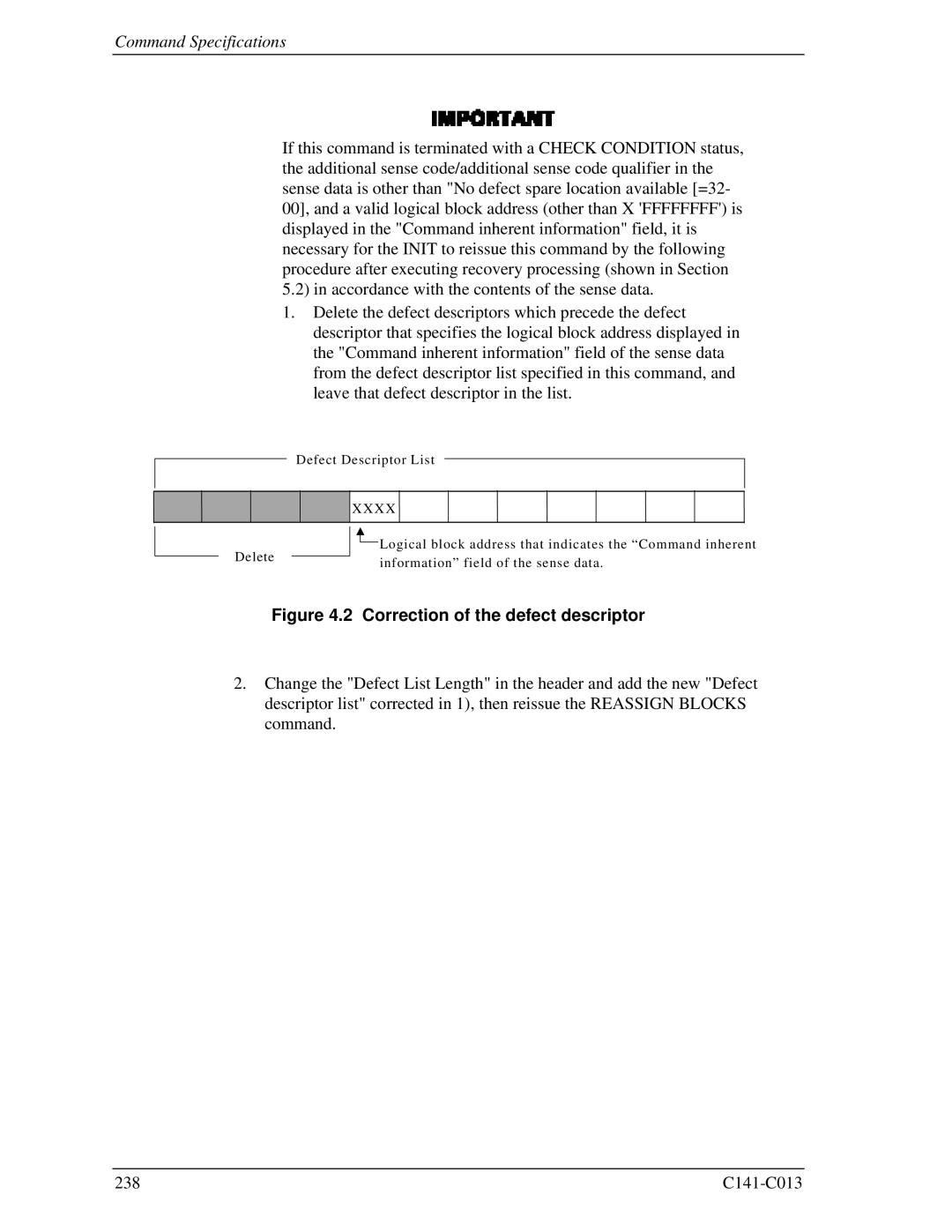 Fujitsu MBA3300RC, MBC2036RC, MBC2073RC, MBA3147RC, MBA3073RC specifications Correction of the defect descriptor 