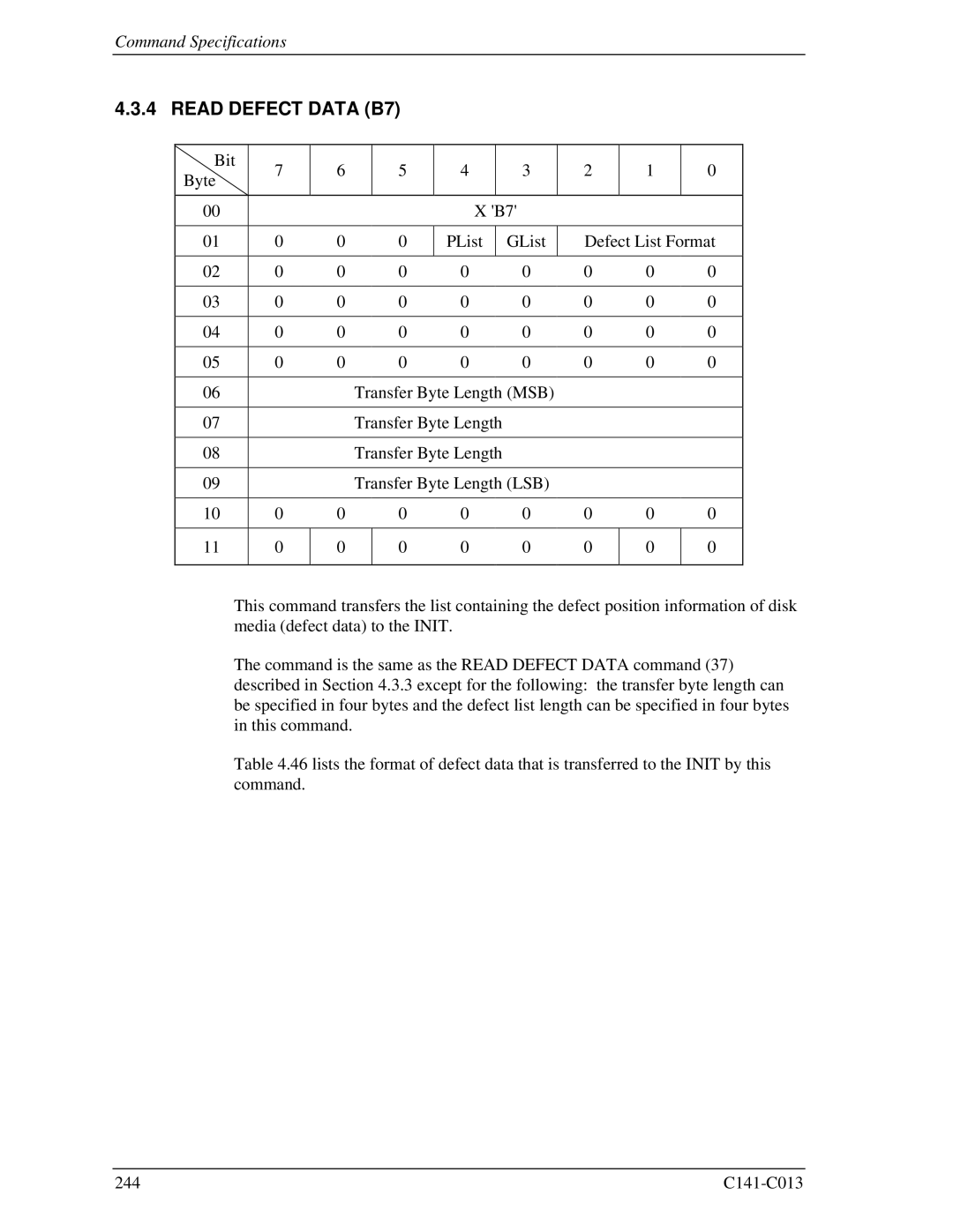 Fujitsu MBA3147RC, MBC2036RC, MBC2073RC, MBA3300RC, MBA3073RC specifications Read Defect Data B7 