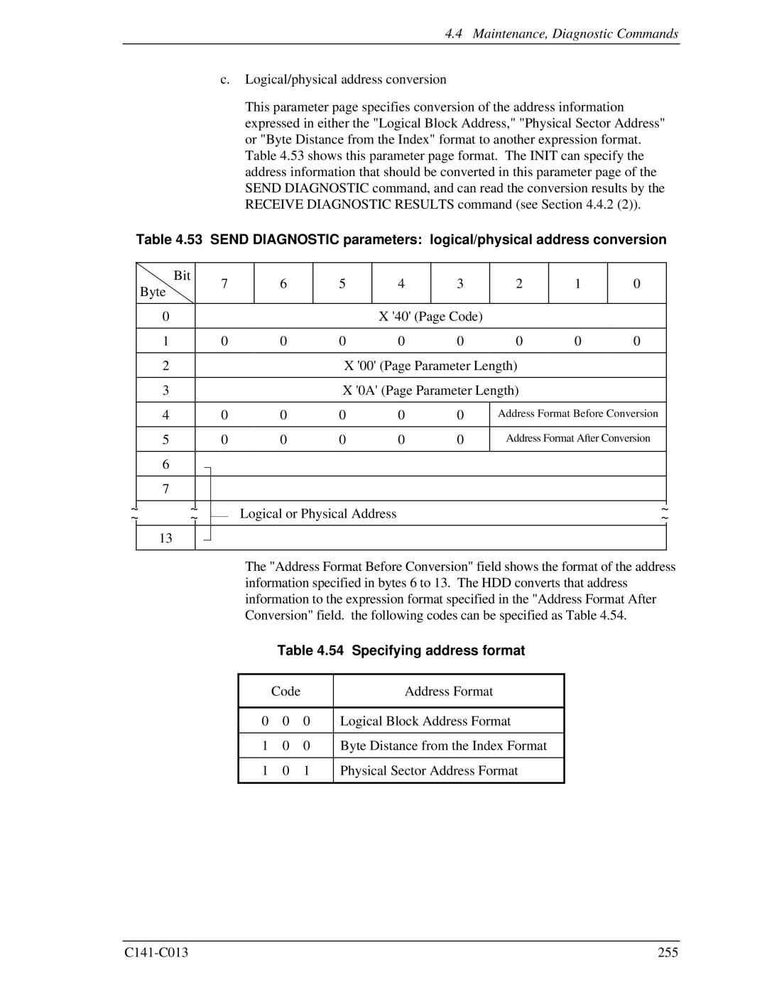 Fujitsu MBA3073RC, MBC2036RC, MBC2073RC, MBA3300RC, MBA3147RC specifications Specifying address format 