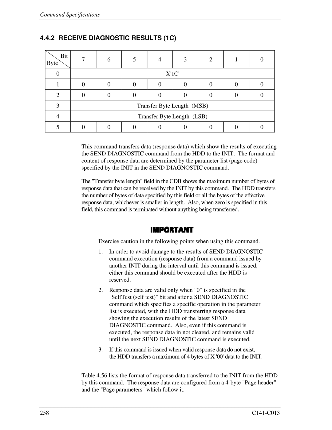 Fujitsu MBA3300RC, MBC2036RC, MBC2073RC, MBA3147RC, MBA3073RC specifications Receive Diagnostic Results 1C 