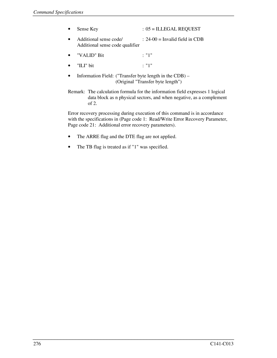 Fujitsu MBC2036RC, MBC2073RC, MBA3300RC, MBA3147RC, MBA3073RC specifications 05 = Illegal Request 