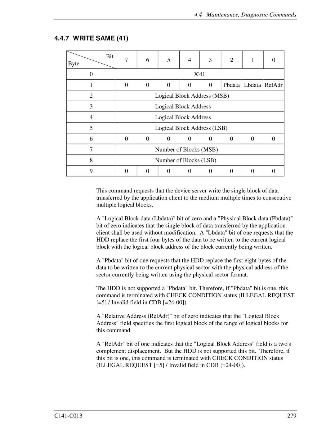 Fujitsu MBA3147RC, MBC2036RC, MBC2073RC, MBA3300RC, MBA3073RC specifications Write Same 