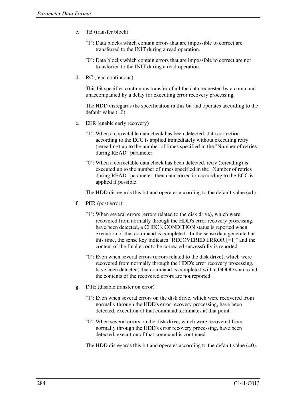 Fujitsu MBA3147RC, MBC2036RC, MBC2073RC, MBA3300RC, MBA3073RC specifications Parameter Data Format 