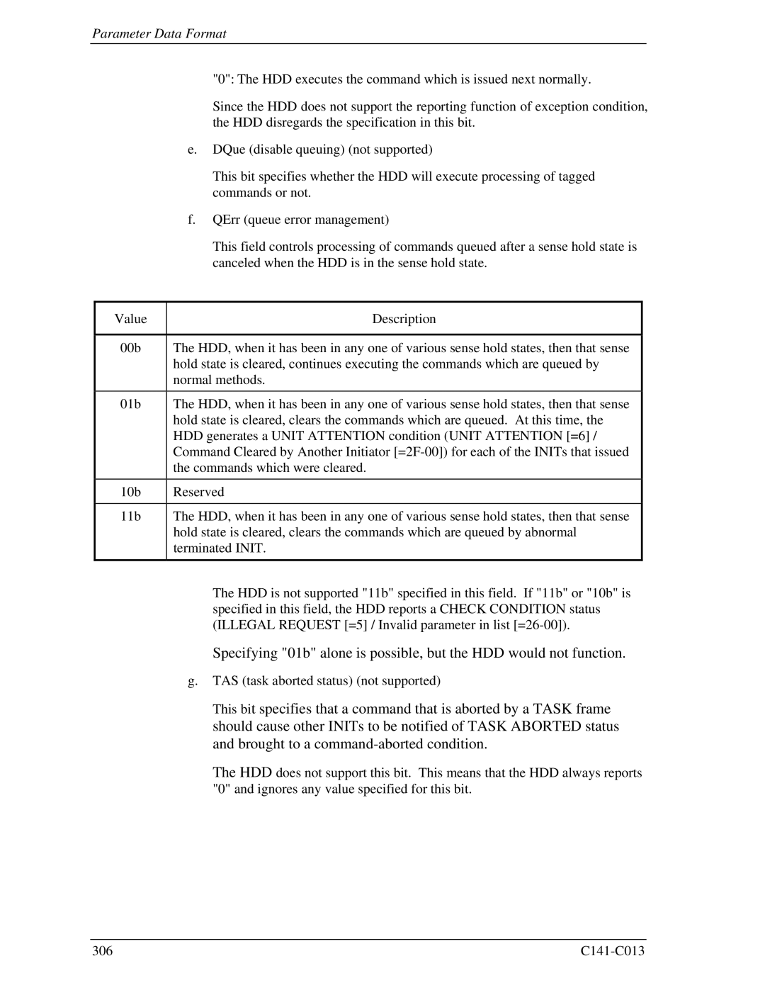 Fujitsu MBC2036RC, MBC2073RC, MBA3300RC, MBA3147RC, MBA3073RC specifications TAS task aborted status not supported 