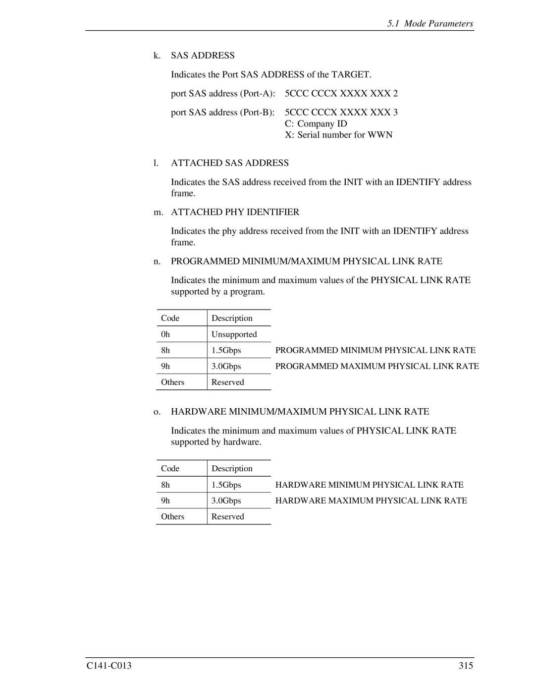 Fujitsu MBA3073RC, MBC2036RC, MBC2073RC, MBA3300RC, MBA3147RC specifications C141-C013 315 