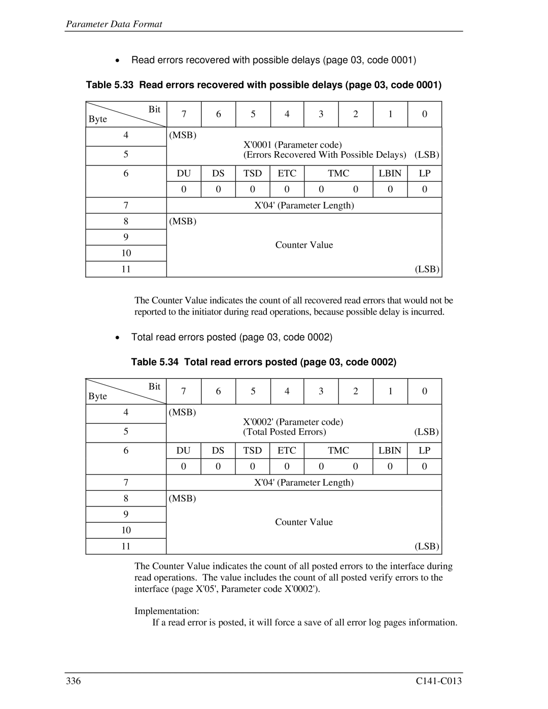 Fujitsu MBC2036RC Read errors recovered with possible delays page 03, code, Tsd, Total read errors posted page 03, code 