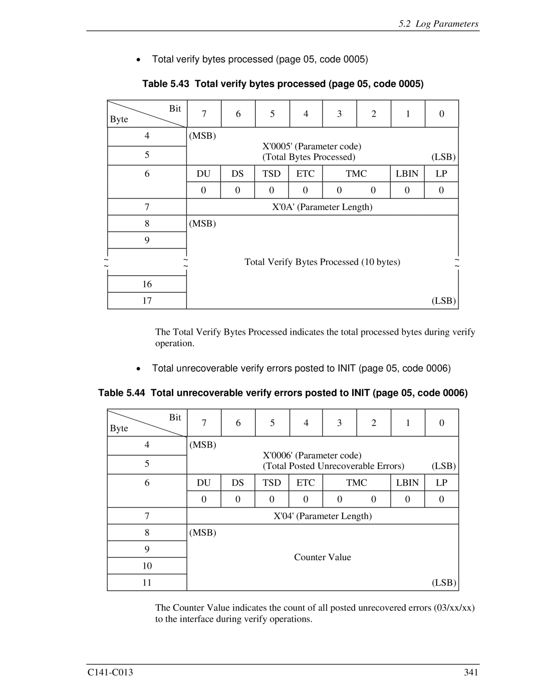 Fujitsu MBC2036RC, MBC2073RC, MBA3300RC, MBA3147RC, MBA3073RC specifications Total verify bytes processed page 05, code 