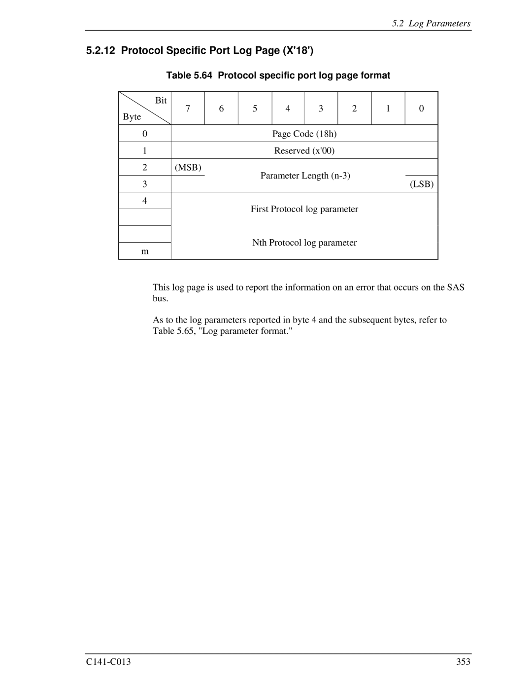 Fujitsu MBA3300RC, MBC2036RC, MBC2073RC, MBA3147RC Protocol Specific Port Log, Protocol specific port log page format 