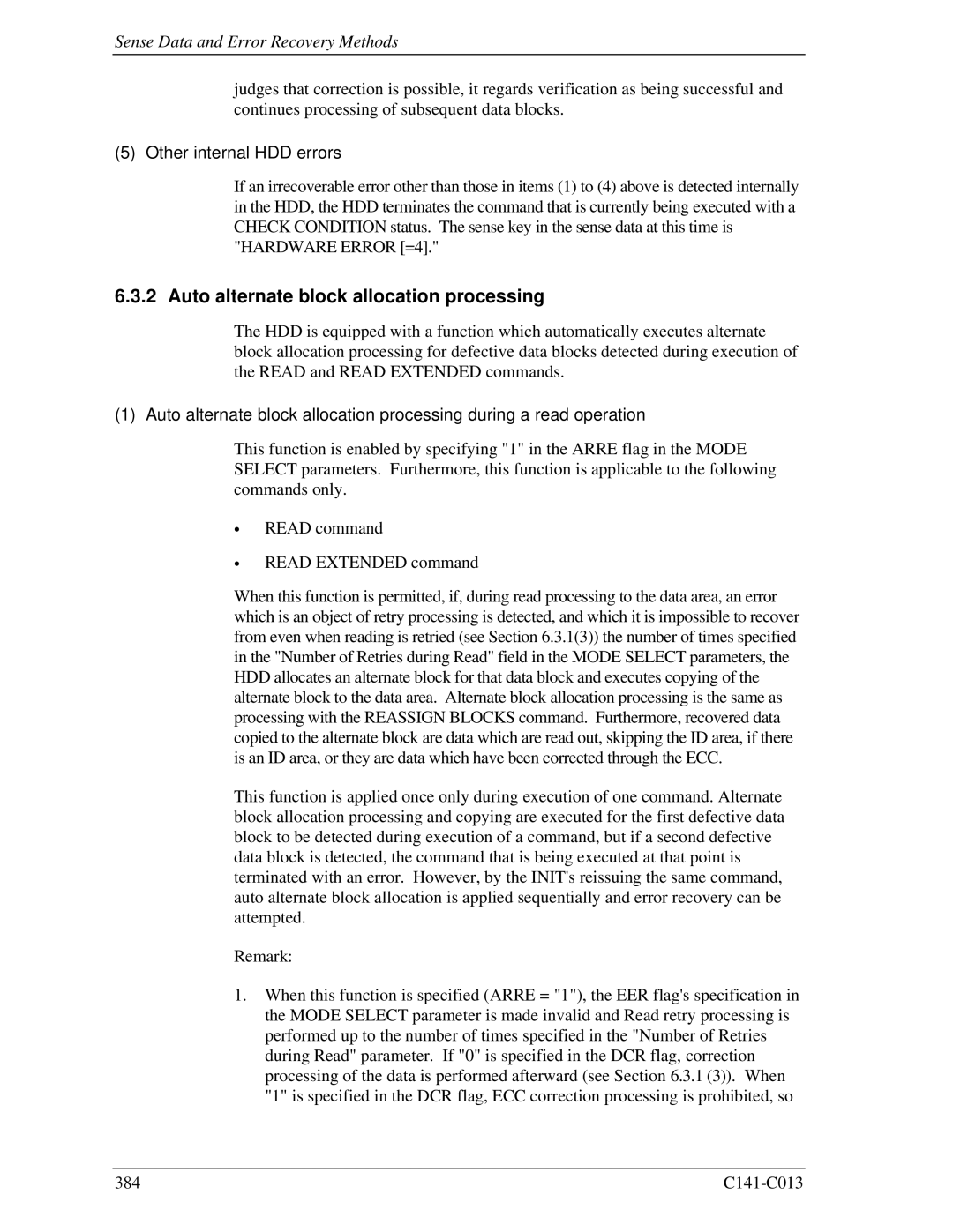 Fujitsu MBA3147RC, MBC2036RC, MBC2073RC, MBA3300RC Auto alternate block allocation processing, Other internal HDD errors 