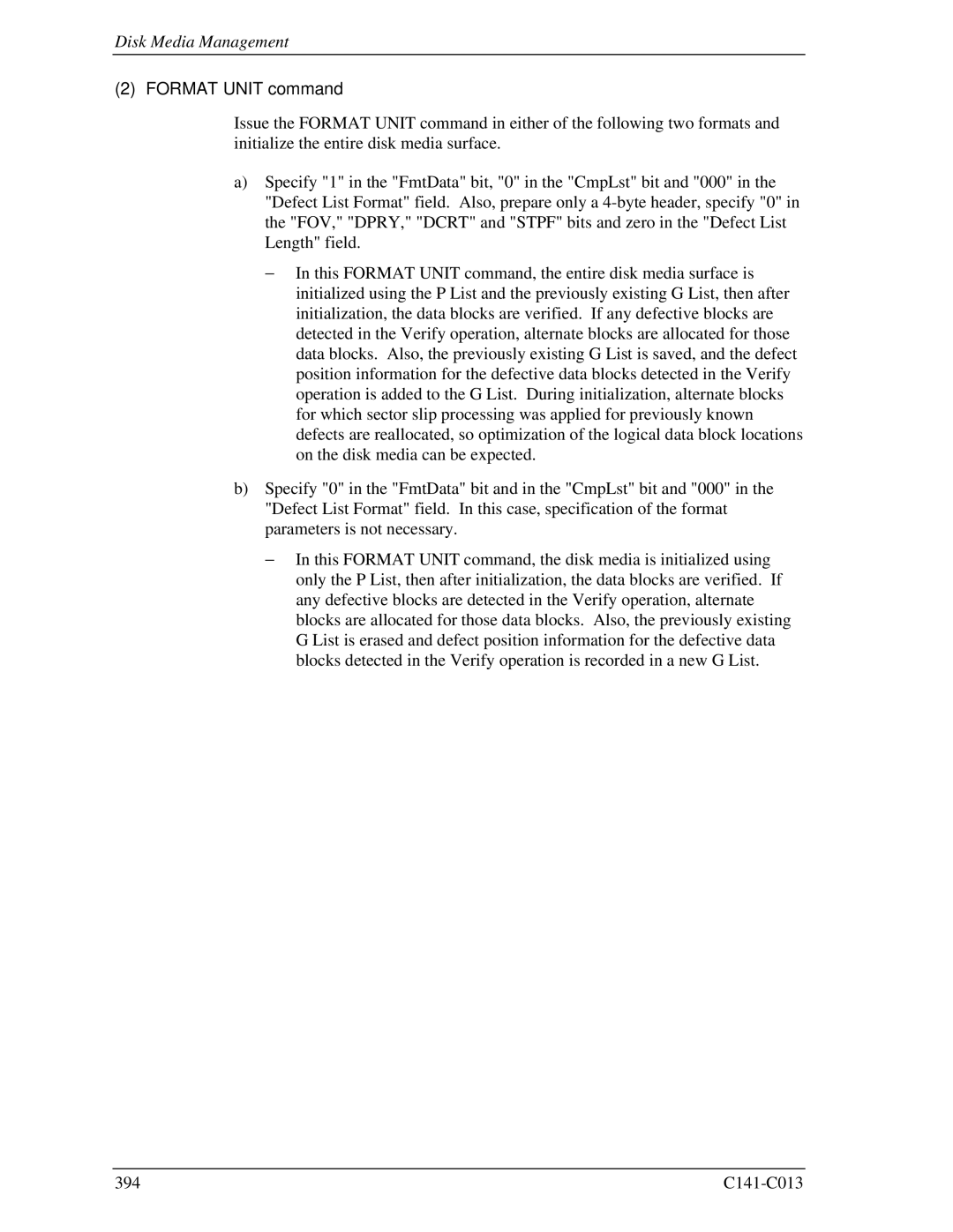 Fujitsu MBA3147RC, MBC2036RC, MBC2073RC, MBA3300RC, MBA3073RC specifications Format Unit command 