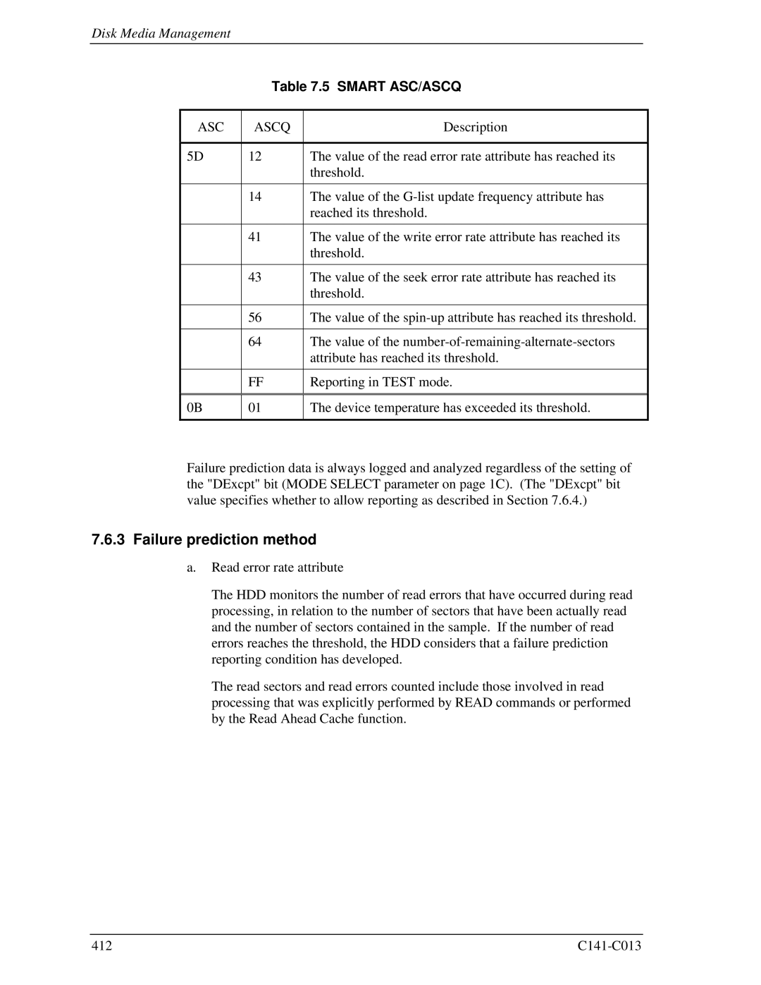 Fujitsu MBC2073RC, MBC2036RC, MBA3300RC, MBA3147RC, MBA3073RC Failure prediction method, Smart ASC/ASCQ, ASC Ascq 