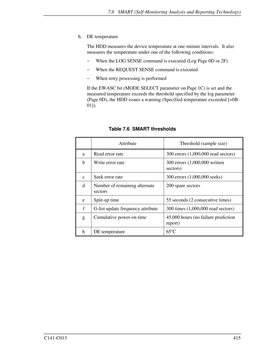 Fujitsu MBA3073RC, MBC2036RC, MBC2073RC, MBA3300RC, MBA3147RC specifications Smart thresholds 