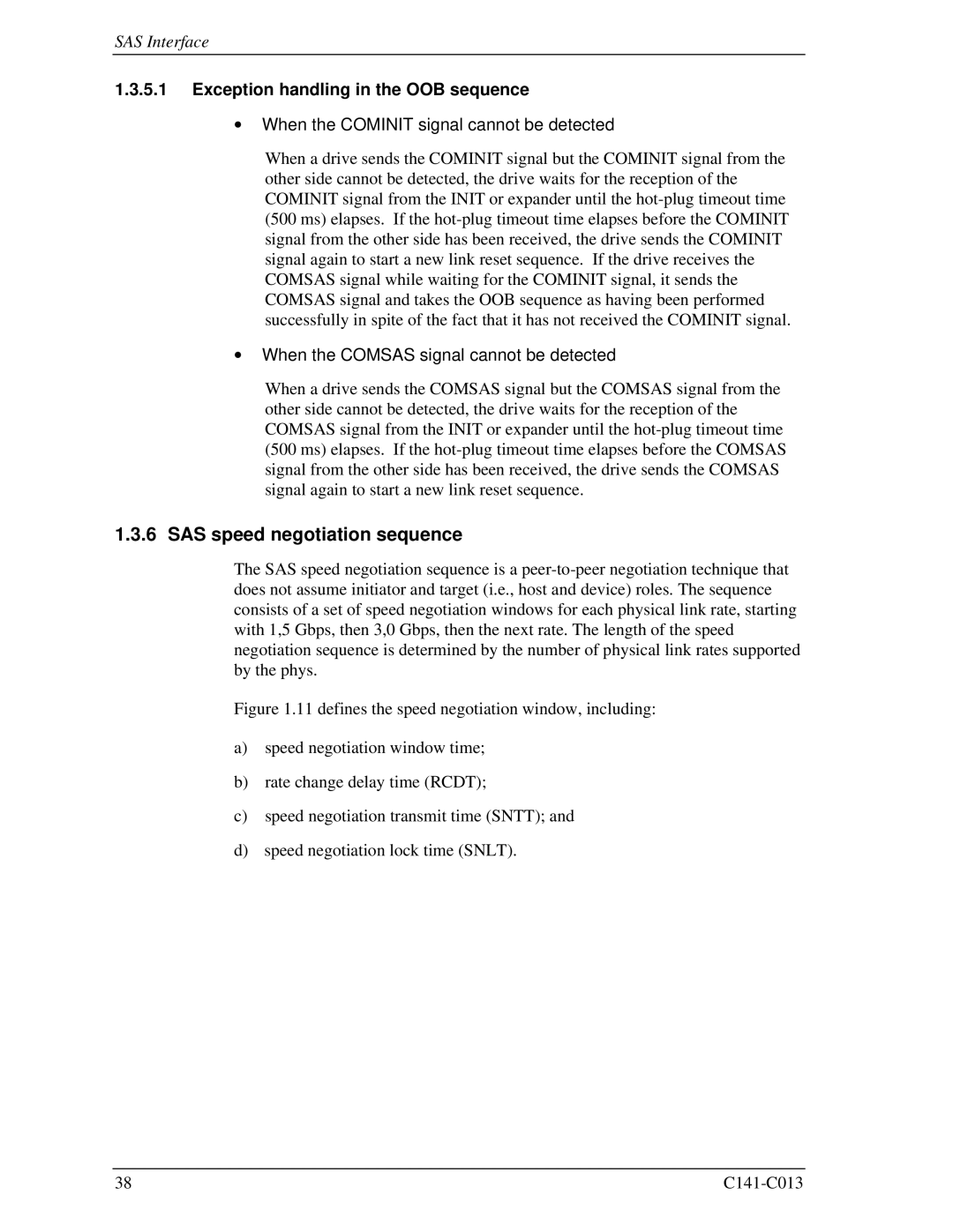 Fujitsu MBA3300RC, MBC2036RC, MBC2073RC, MBA3147RC SAS speed negotiation sequence, Exception handling in the OOB sequence 