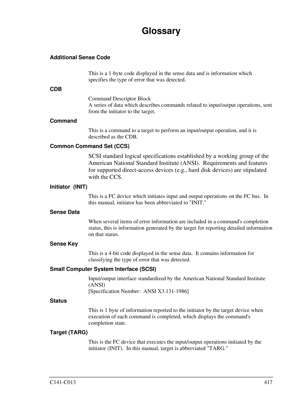 Fujitsu MBC2073RC, MBC2036RC Additional Sense Code, Common Command Set CCS, Initiator Init, Sense Data, Target Targ 