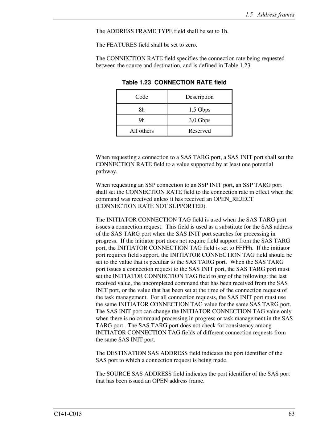 Fujitsu MBA3300RC, MBC2036RC, MBC2073RC, MBA3147RC, MBA3073RC specifications Connection Rate field 