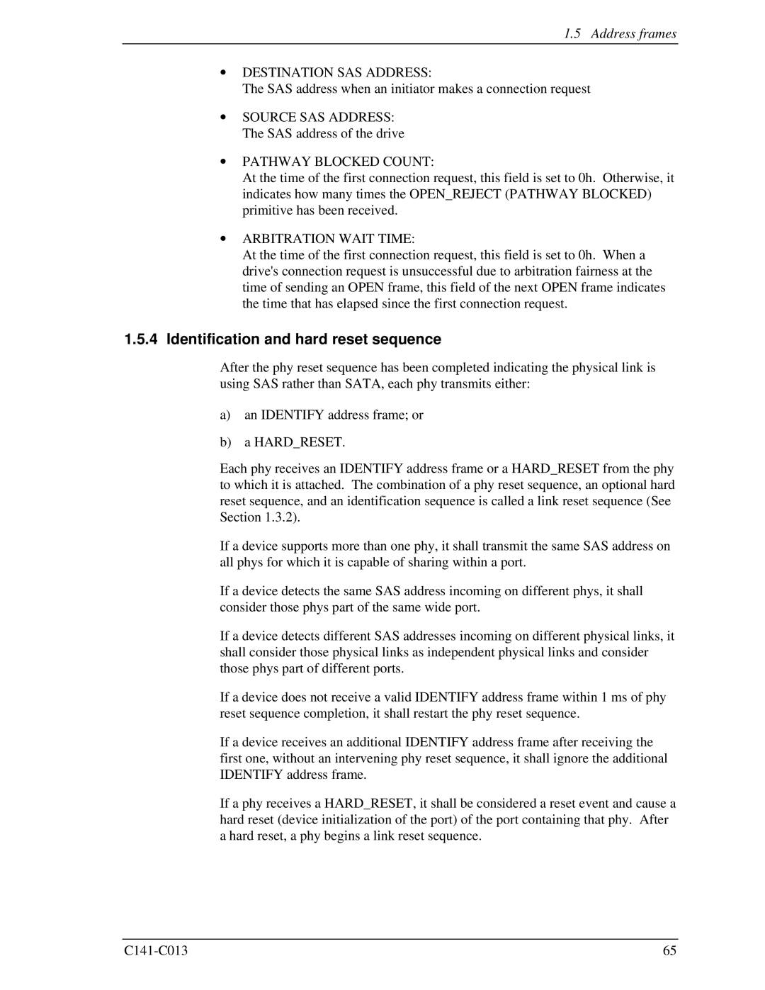 Fujitsu MBA3073RC, MBC2036RC Identification and hard reset sequence, ∙ Destination SAS Address, ∙ Pathway Blocked Count 