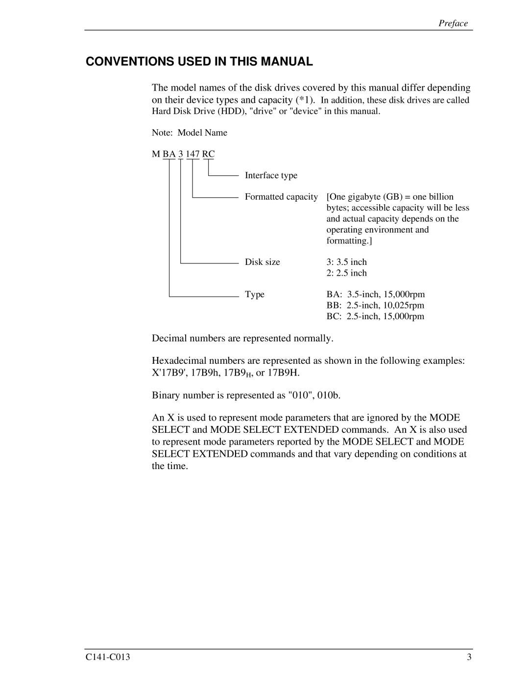 Fujitsu MBA3300RC, MBC2036RC, MBC2073RC, MBA3147RC, MBA3073RC specifications Conventions Used in this Manual 