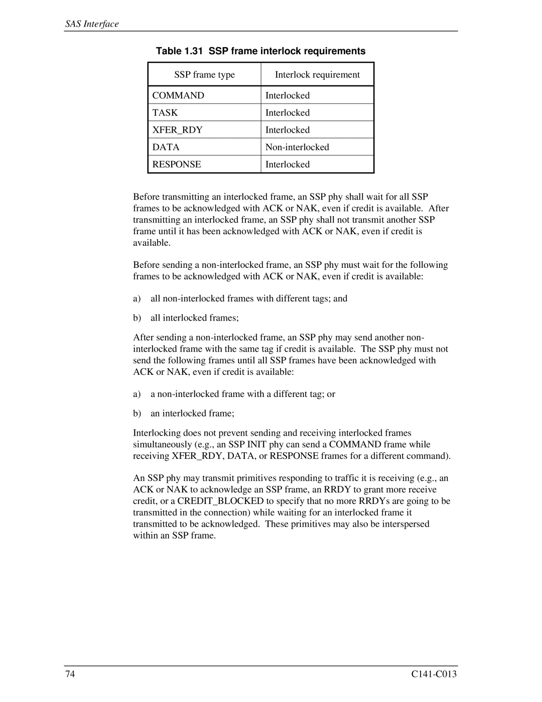 Fujitsu MBA3147RC, MBC2036RC, MBC2073RC, MBA3300RC, MBA3073RC specifications SSP frame interlock requirements 