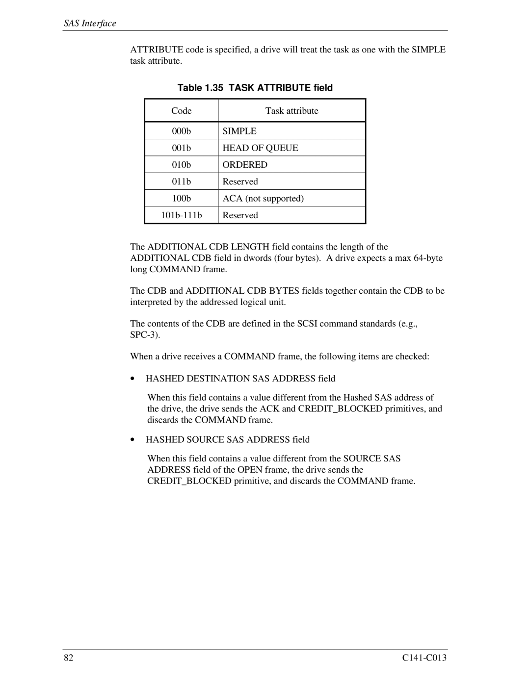 Fujitsu MBC2073RC, MBC2036RC, MBA3300RC, MBA3147RC, MBA3073RC Task Attribute field, Simple, Head of Queue, Ordered 