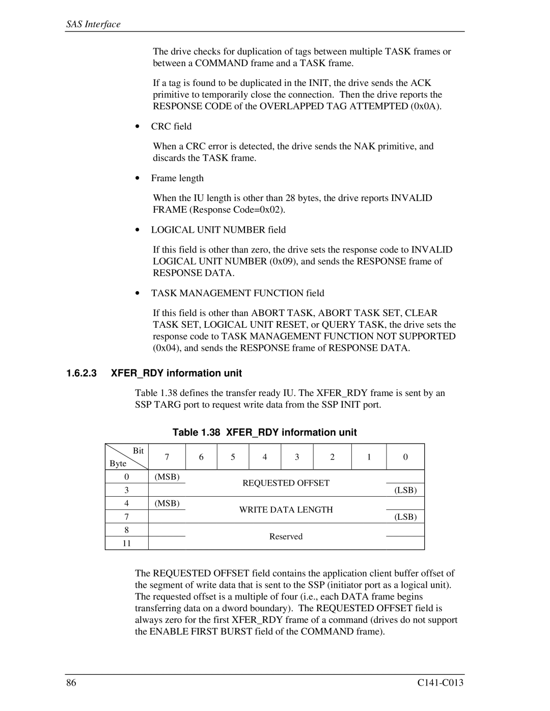 Fujitsu MBC2036RC, MBC2073RC, MBA3300RC, MBA3147RC, MBA3073RC specifications Response Data, Xferrdy information unit 