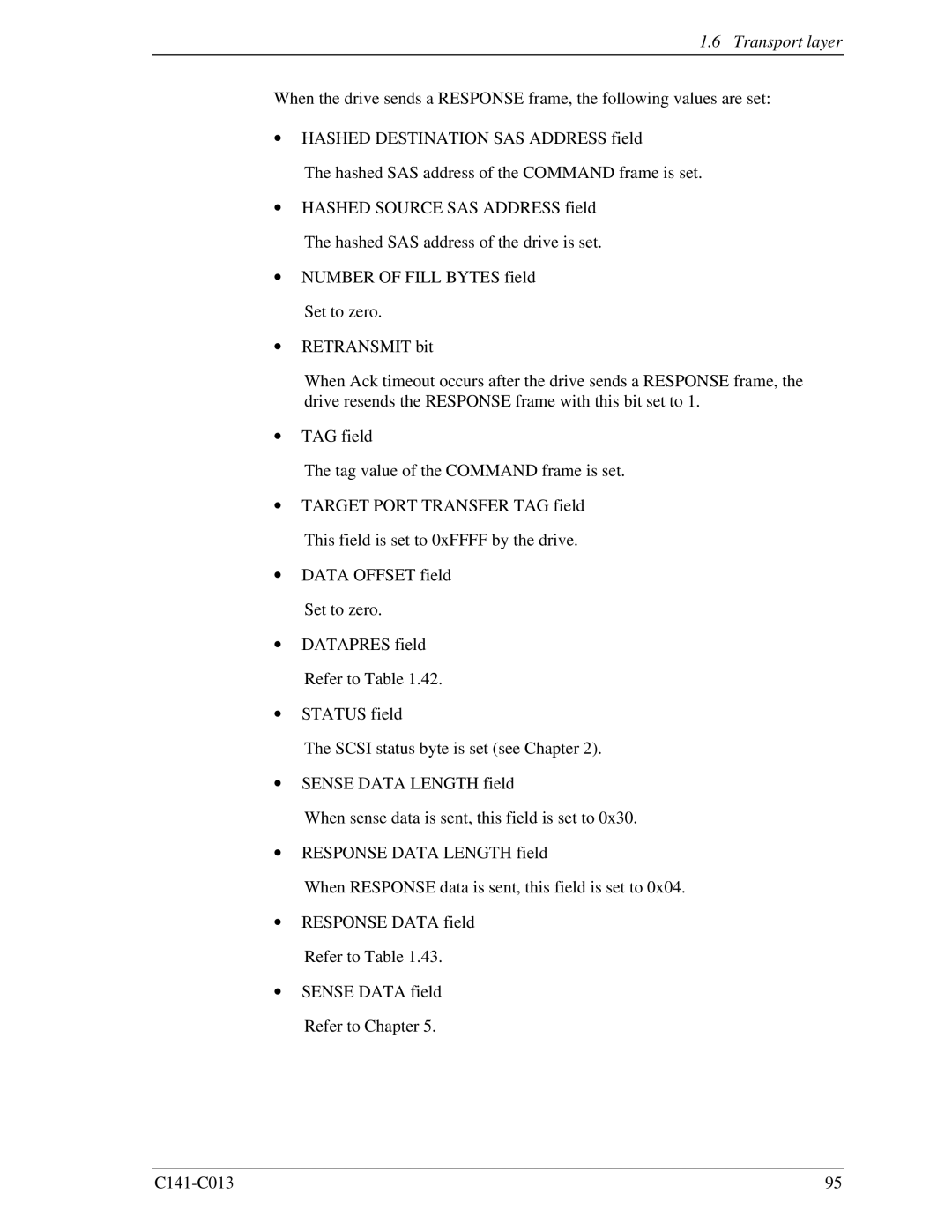 Fujitsu MBA3073RC, MBC2036RC, MBC2073RC, MBA3300RC, MBA3147RC specifications Transport layer 