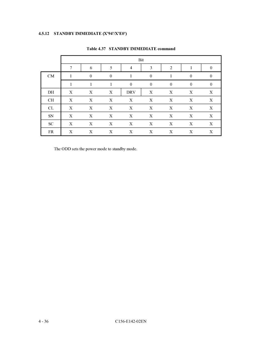 Fujitsu MCE3130AP, MCF3064AP, MCE3064AP manual Standby Immediate X94/XE0 37 Standby Immediate command 