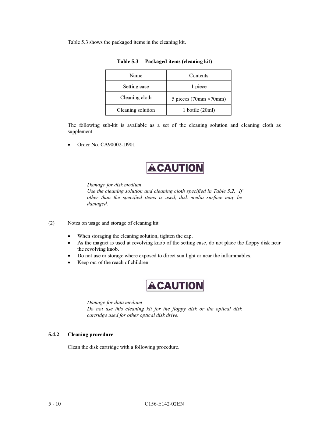 Fujitsu MCE3130AP, MCF3064AP, MCE3064AP manual Packaged items cleaning kit, Cleaning procedure 