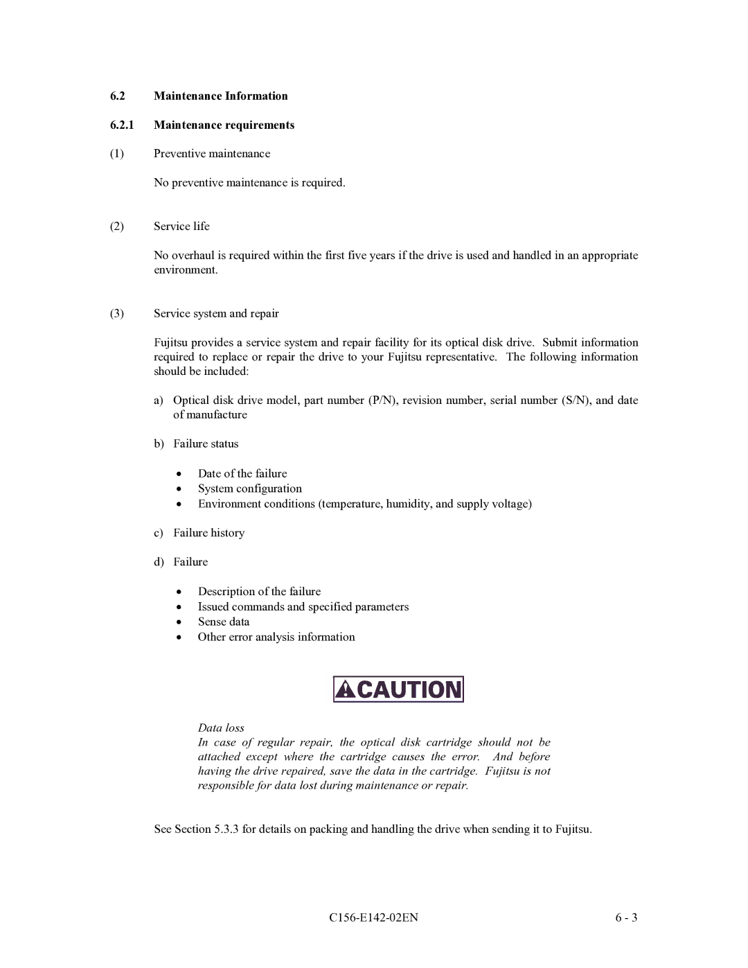 Fujitsu MCE3130AP, MCF3064AP, MCE3064AP manual Maintenance Information Maintenance requirements 