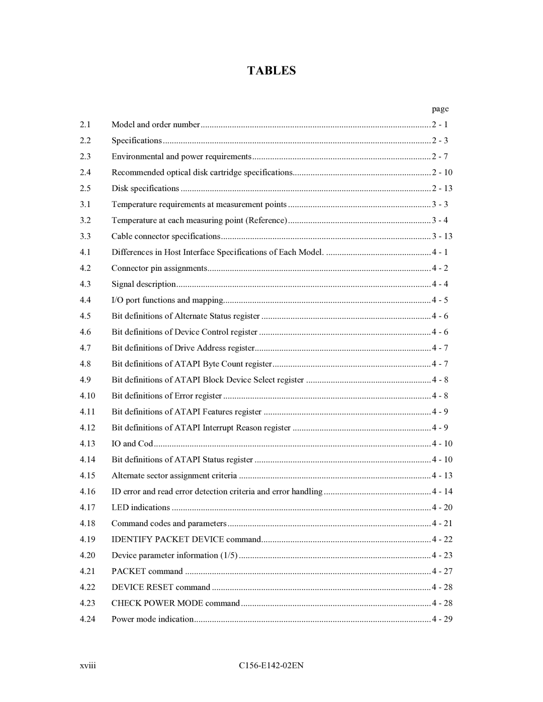 Fujitsu MCF3064AP, MCE3064AP, MCE3130AP manual Tables 