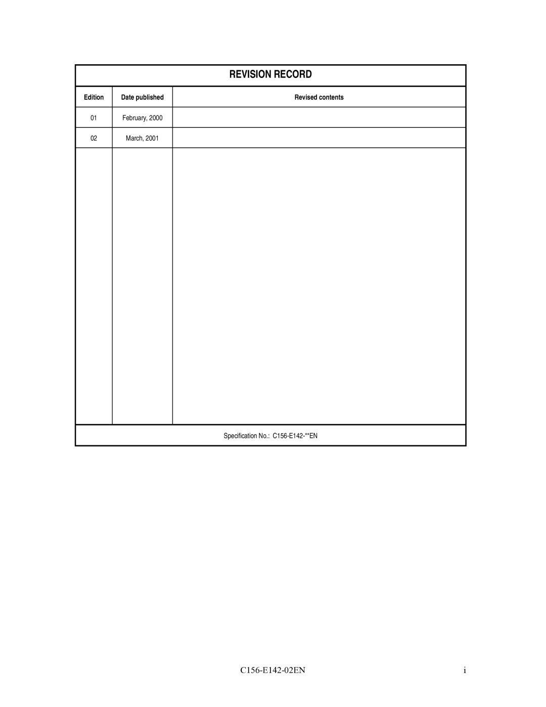 Fujitsu MCF3064AP, MCE3064AP, MCE3130AP manual Revision Record 