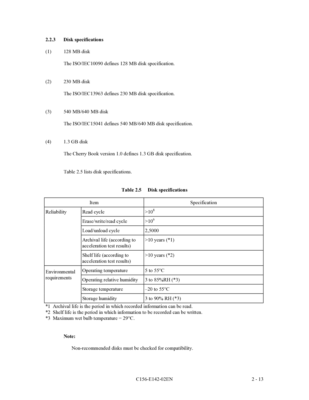 Fujitsu MCE3130AP, MCF3064AP, MCE3064AP manual Disk specifications 