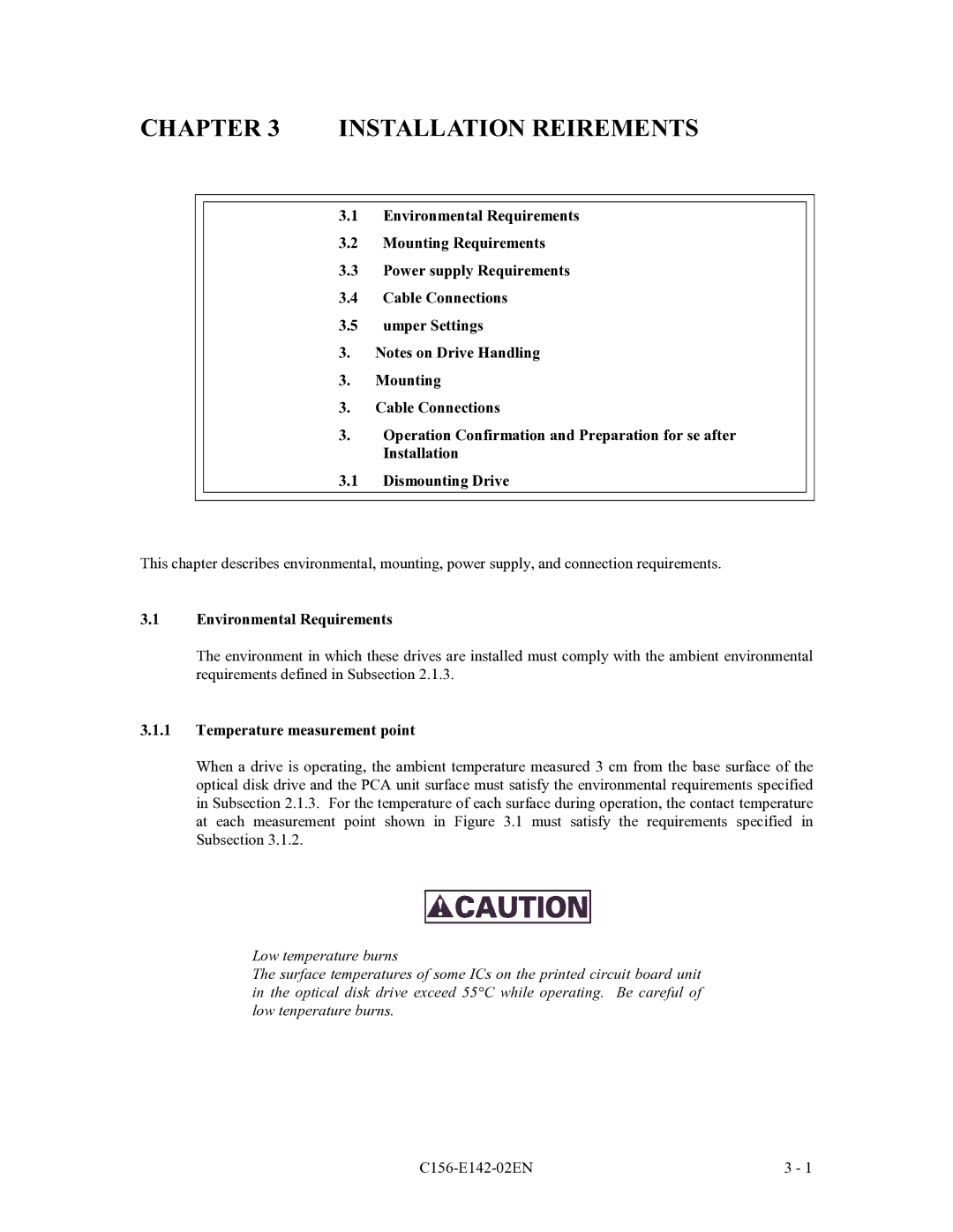 Fujitsu MCE3130AP, MCF3064AP, MCE3064AP manual Environmental Requirements, Temperature measurement point 