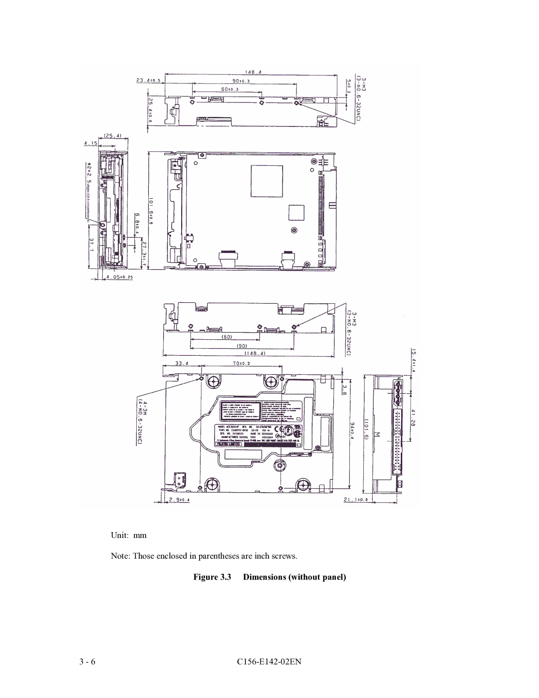 Fujitsu MCE3064AP, MCF3064AP, MCE3130AP manual Dimensions without panel 