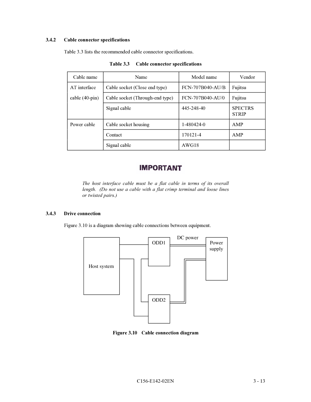 Fujitsu MCE3130AP, MCF3064AP, MCE3064AP manual Cable connector specifications, Drive connection 