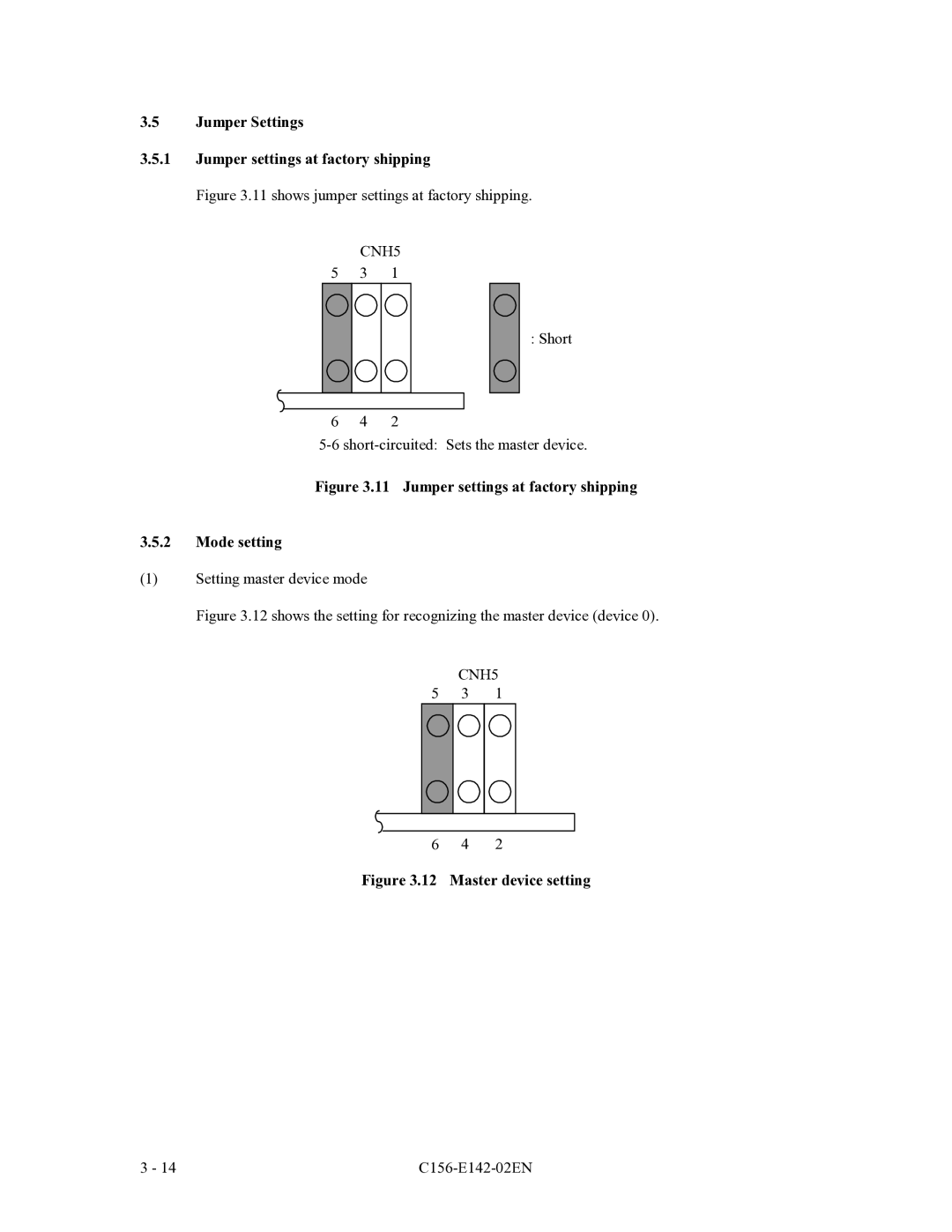 Fujitsu MCF3064AP, MCE3064AP, MCE3130AP manual Jumper Settings Jumper settings at factory shipping, CNH1 CNH5 