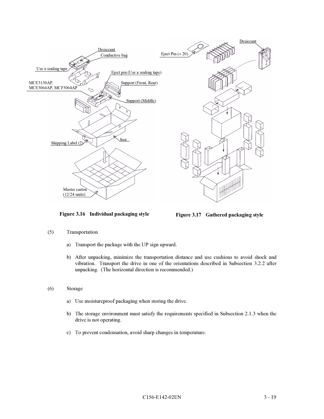 Fujitsu MCE3130AP, MCF3064AP, MCE3064AP manual Individual packaging style 