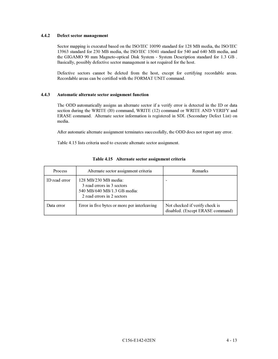 Fujitsu MCF3064AP, MCE3064AP, MCE3130AP manual Defect sector management, Automatic alternate sector assignment function 