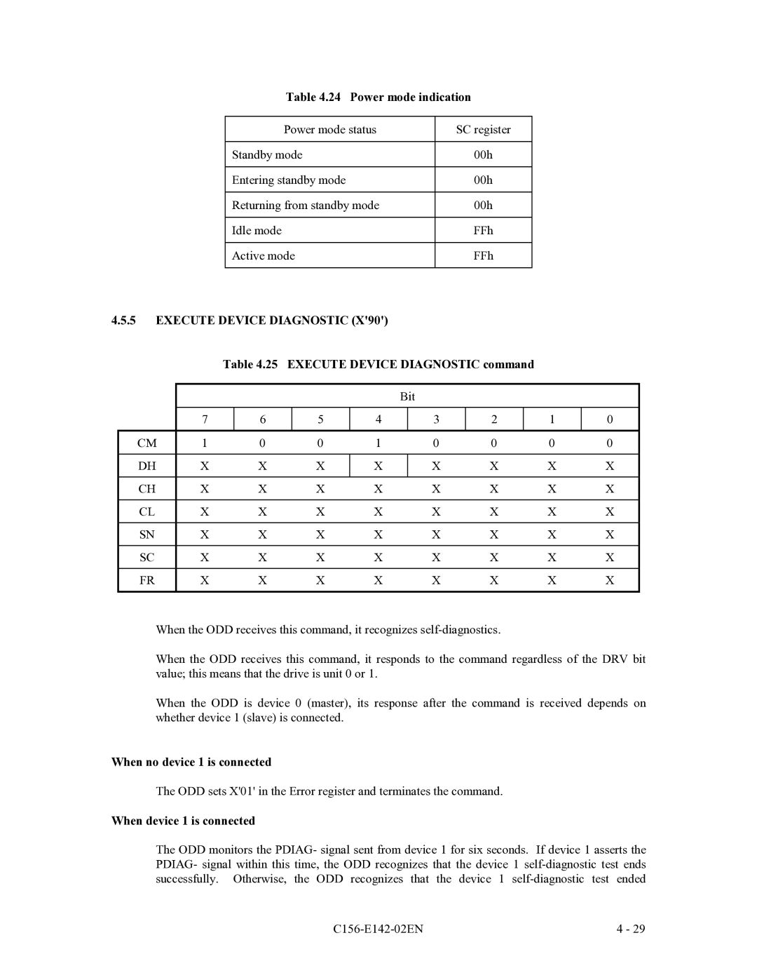 Fujitsu MCE3064AP, MCF3064AP manual Power mode indication, Execute Device Diagnostic command, When no device 1 is connected 