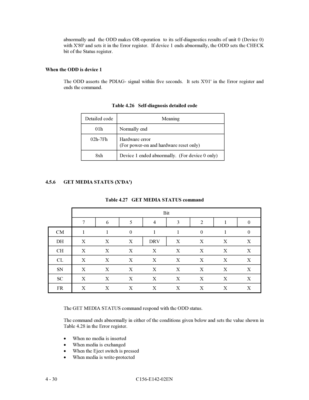 Fujitsu MCE3130AP, MCF3064AP, MCE3064AP manual When the ODD is device, Self-diagnosis detailed code, GET Media Status command 