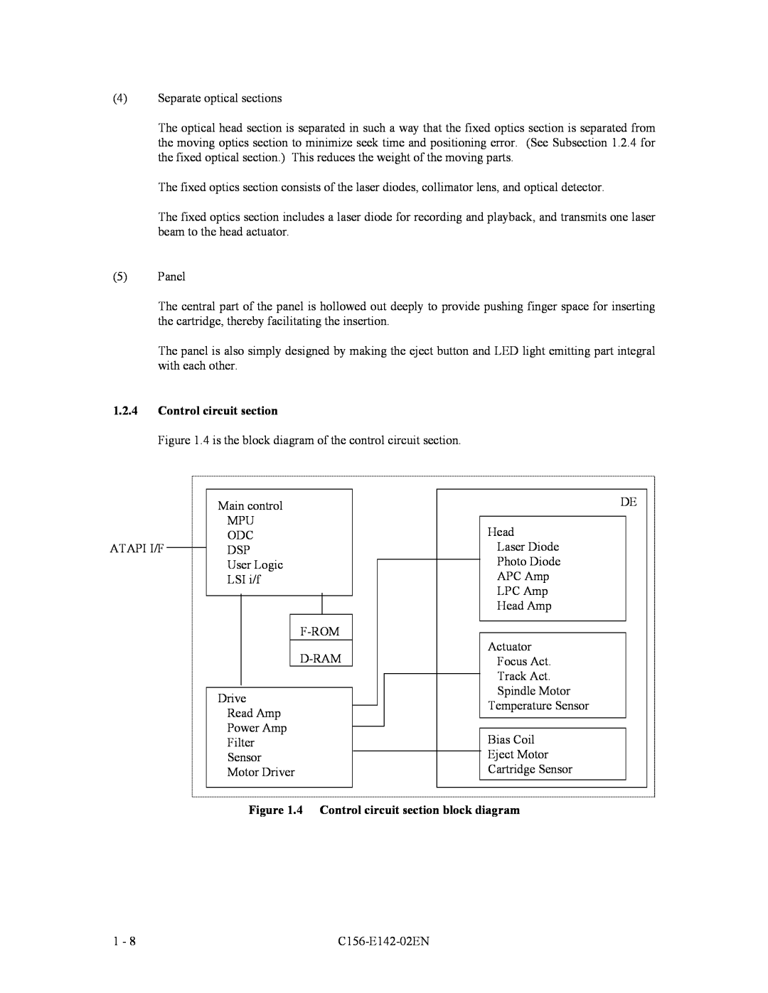 Fujitsu MCE3130AP, MCF3064AP, MCE3064AP manual 4 Control circuit section block diagram 