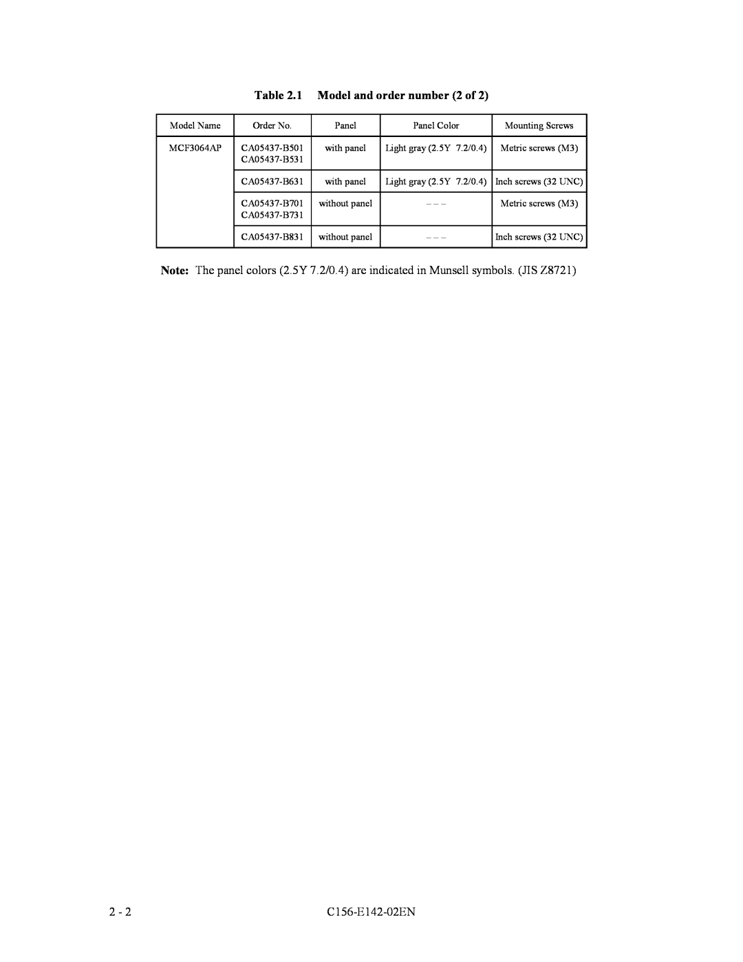 Fujitsu MCF3064AP, MCE3064AP, MCE3130AP manual 1 Model and order number 2 of, C156-E142-02EN 