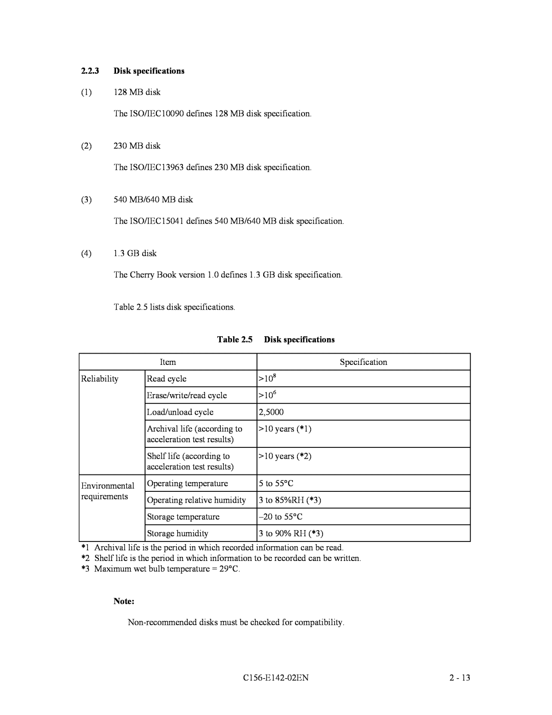 Fujitsu MCE3130AP, MCF3064AP, MCE3064AP manual Disk specifications 