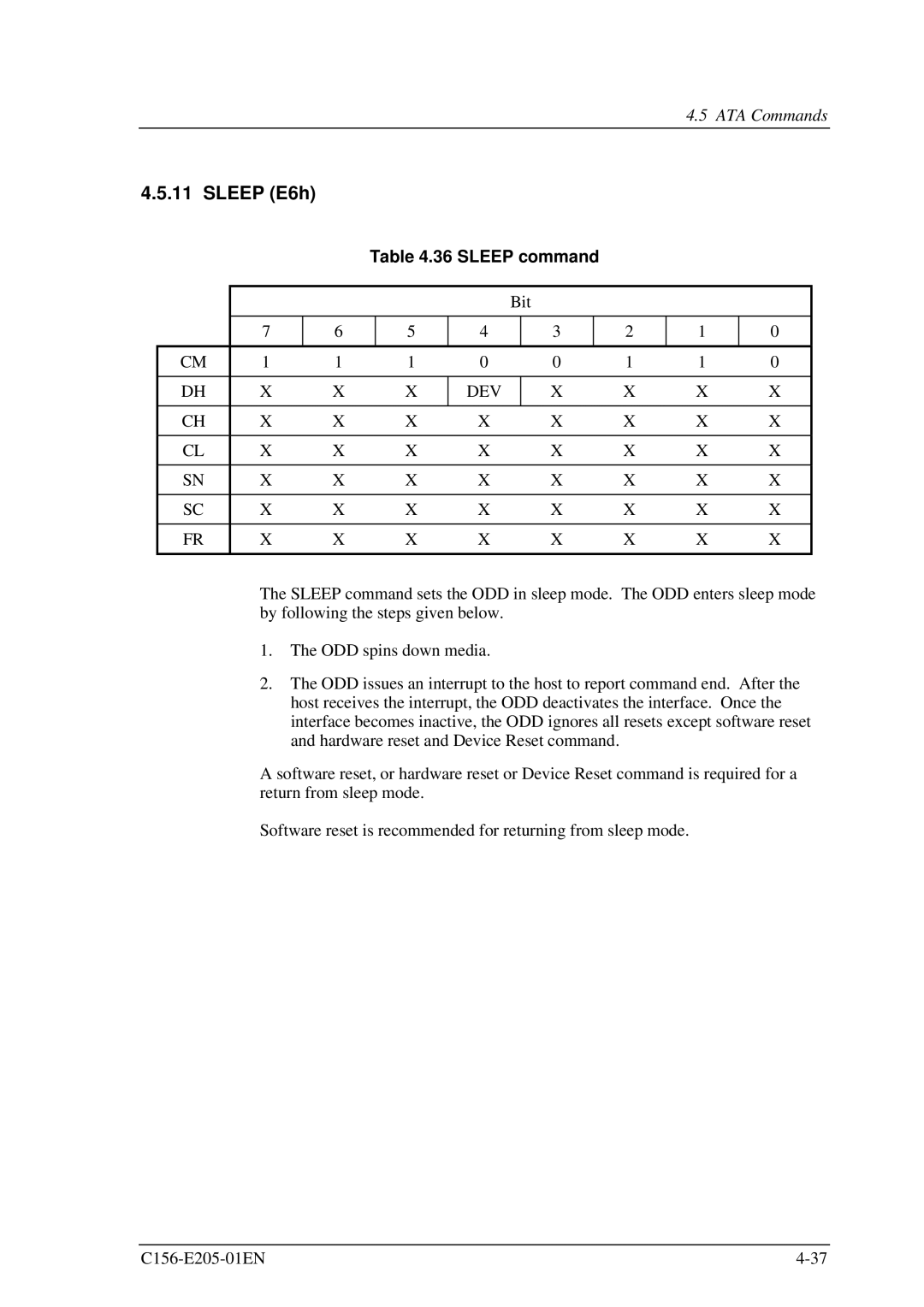 Fujitsu MCJ3230AP manual Sleep E6h, Sleep command 