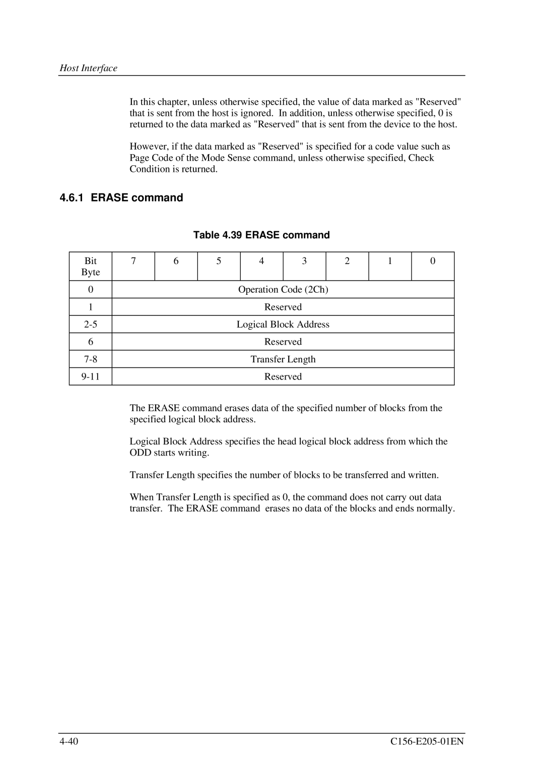 Fujitsu MCJ3230AP manual Erase command 