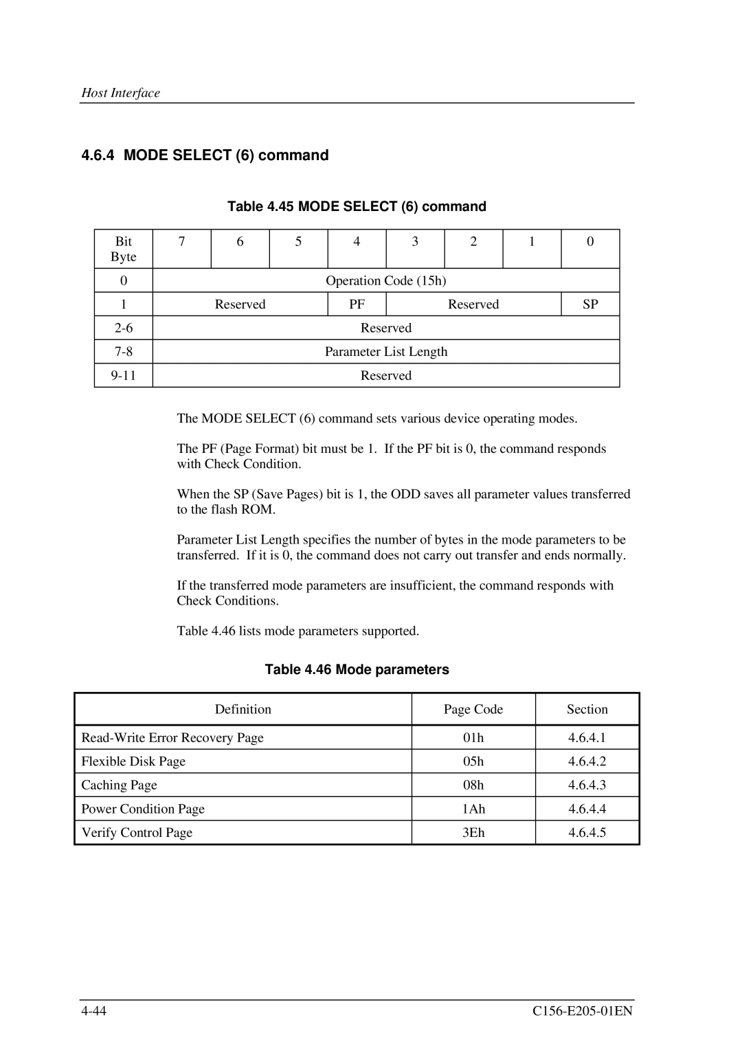 Fujitsu MCJ3230AP manual Mode Select 6 command, Mode parameters 