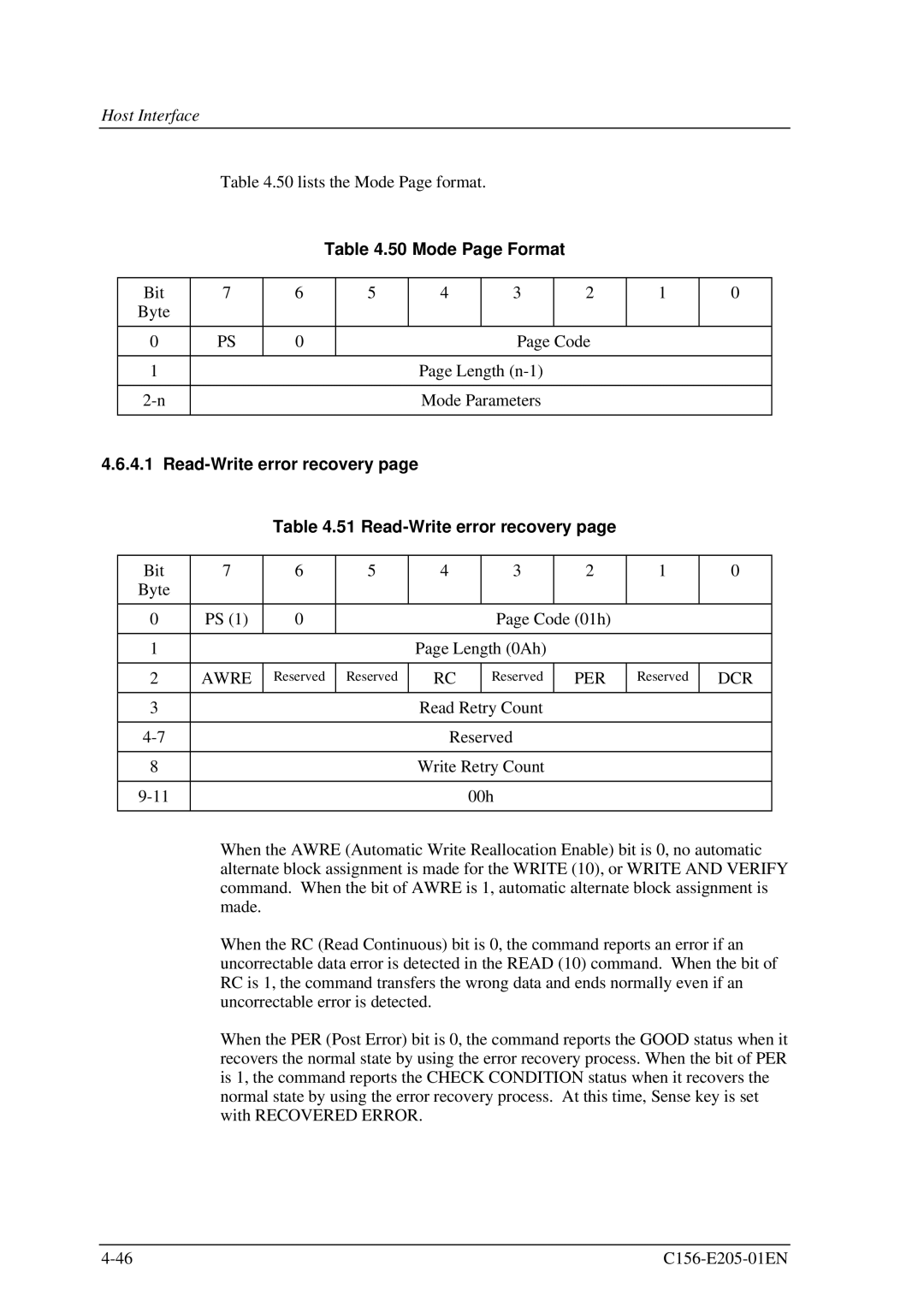 Fujitsu MCJ3230AP manual Mode Page Format, Read-Write error recovery 